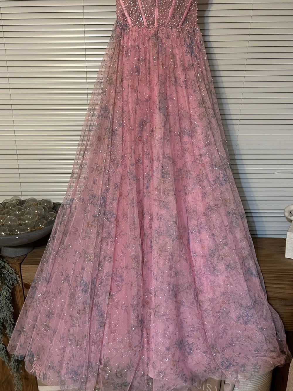 Jovani Pink Sheer Corset Pearl/Rhinestone Dress NWT $1,100 Size 6 - Picture 8 of 15